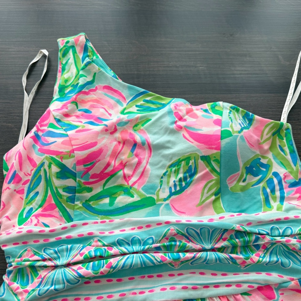 Lilly Pulitzer Pink & Aqua One-Shoulder Maxi Dress - Picture 2 of 3